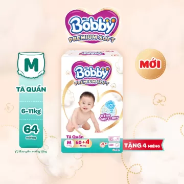 [Tặng 4 miếng] Tã quần Bobby Premium Soft size M60/L56/XL52/XXL48
