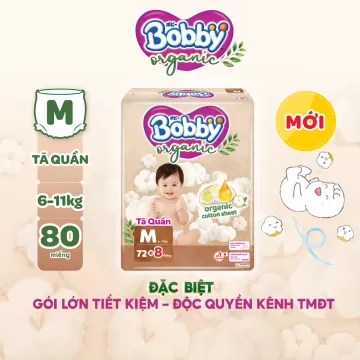 [MỚI RA MẮT] [TẶNG MIẾNG] Tã Quần Cao cấp Bobby Organic Chăm Sóc Dịu Nhẹ Từ Thiên Nhiên M72+8/L60+8/XL56+8/XXL54+6