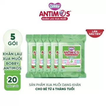 [V] - [MỚI] Bộ 5 Gói Khăn Lau Xua Muỗi Bobby Antimos 20 miếng